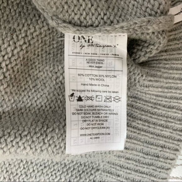 Free People One Teaspoon Classic Cotton Chunky Knit Sweater Grey Oversized XXS - Picture 13 of 15